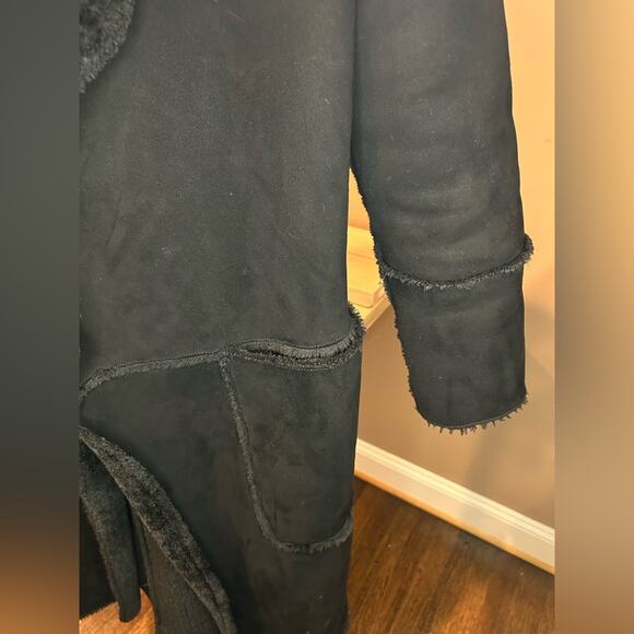 Zara Black REVERSIBLE LONG COAT SUEDE Size XS EUC - Picture 12 of 16